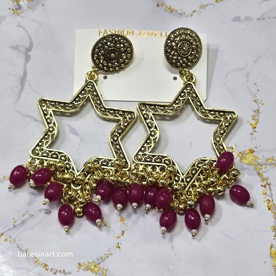 Jhumka Earring Bezels Golden - Pink Moti For Resin Art (253) - Product Image