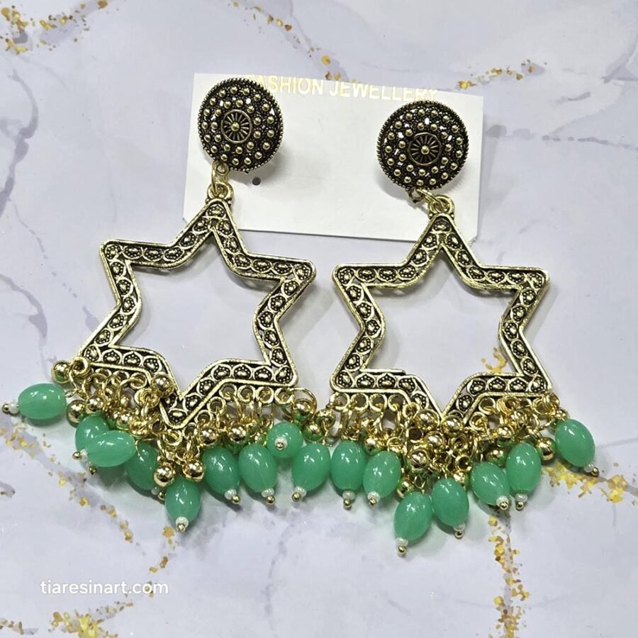 Jhumka Earring Bezels Golden - Light Green Moti For Resin Art (254) - Product Image