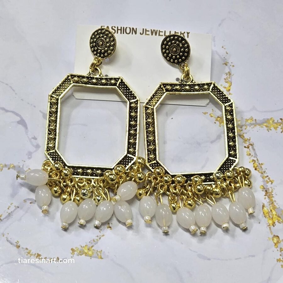 Jhumka Earring Bezels Golden - White Moti For Resin Art (258) - Product Image