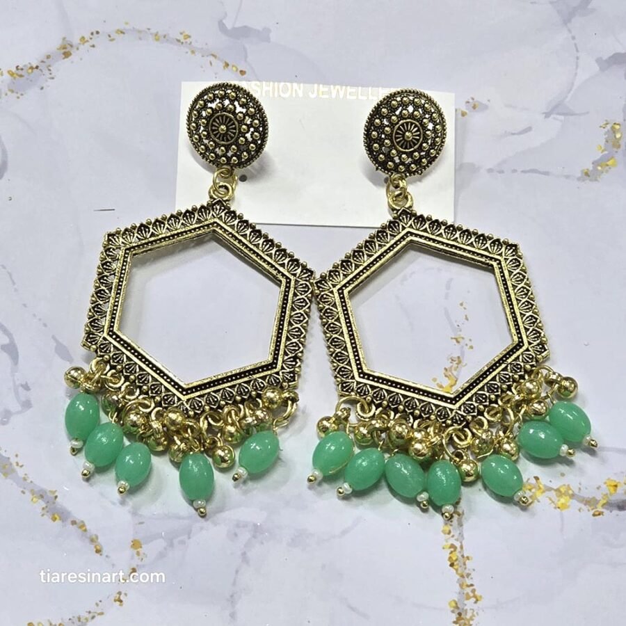 Jhumka Earring Bezels Golden - Light Green Moti For Resin Art (276) - Product Image