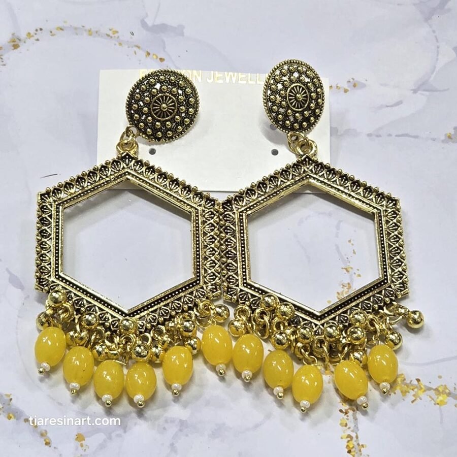 Jhumka Earring Bezels Golden - Yellow Moti For Resin Art (279) - Product Image