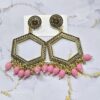 Jhumka Earring Bezels Golden - Pink Moti For Resin Art (281) - Product Image