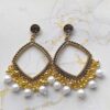 Rhombus Jhumka Earring Bezels Golden - White Moti For Resin Art (TR256)