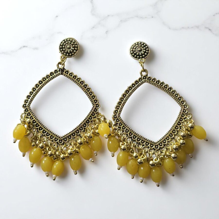 Rhombus Jhumka Earring Bezels Golden - Yellow Moti For Resin Art (TR263)