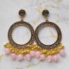 Round Jhumka Earring Bezels Golden - Pink Moti For Resin Art (TR290)
