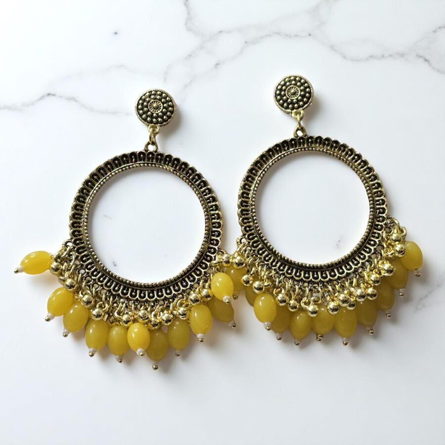 Round Jhumka Earring Bezels Golden – Yellow Moti For Resin Art (TR565)