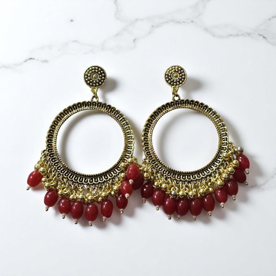 Round Jhumka Earring Bezels Golden – Red Moti For Resin Art (TR567)