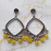 Rhombus Jhumka Earring Bezels Silver - Yellow Moti For Resin Art (TR979)