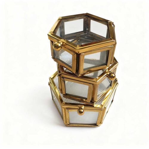 Close-up of sleek hexagon-shaped resin jewelry storage box
