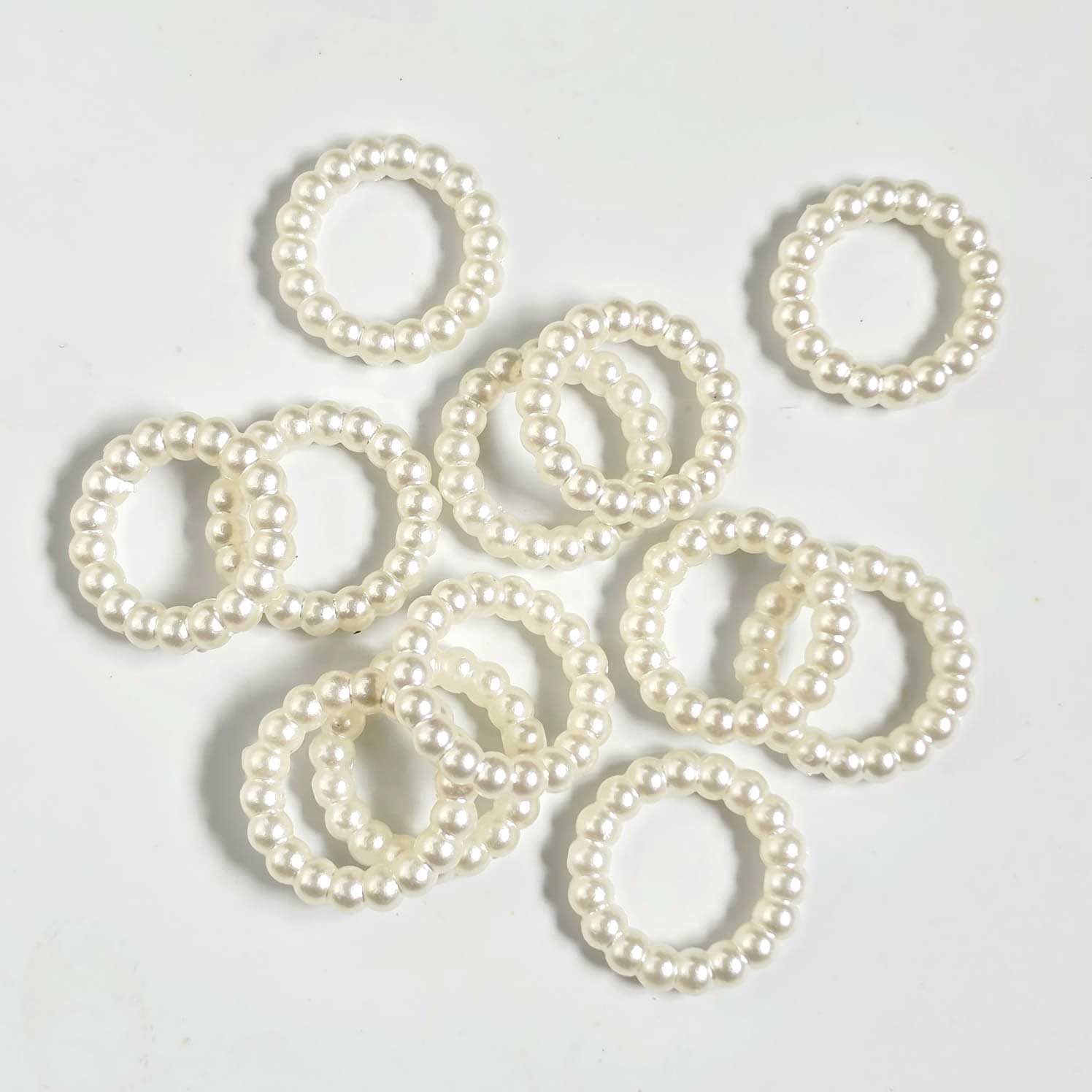 Round White Pearl Moti Ring 1inch (TR1386) 1 Round White Pearl Moti Ring Elegant Resin Art Piece